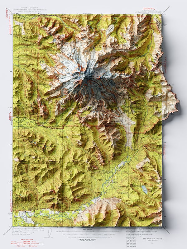 Mount Rainier Elevation map, Washington state 1924