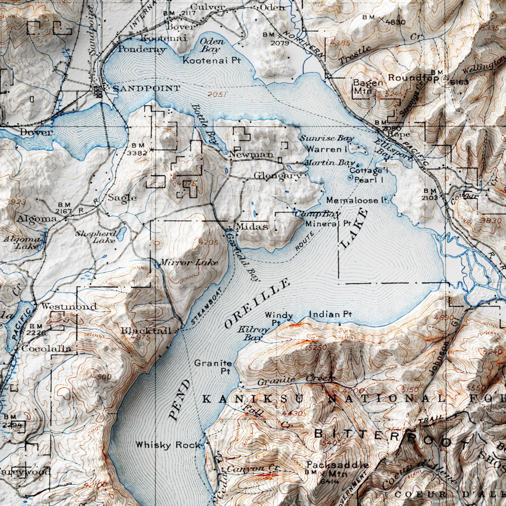 Priest Lake Relief Map