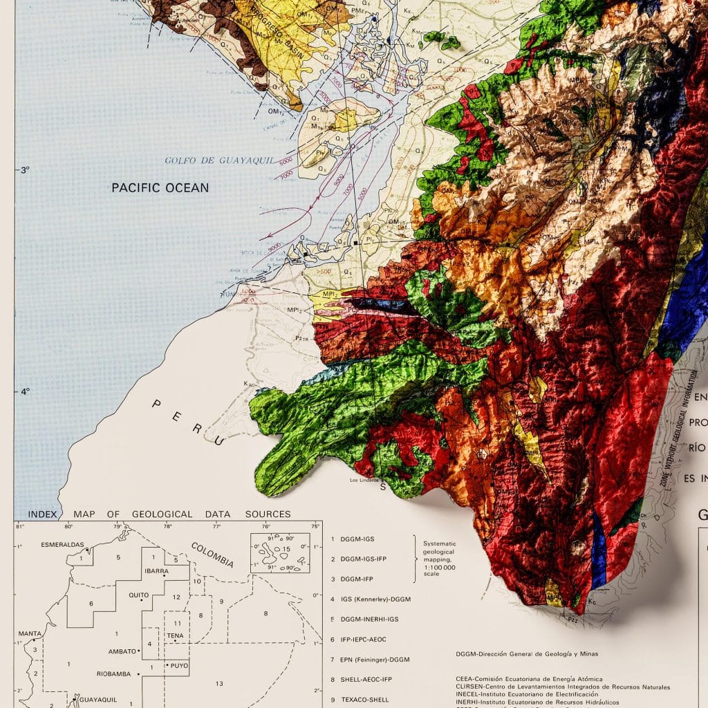 Ecuador Vintage Relief Geologic Map 1982