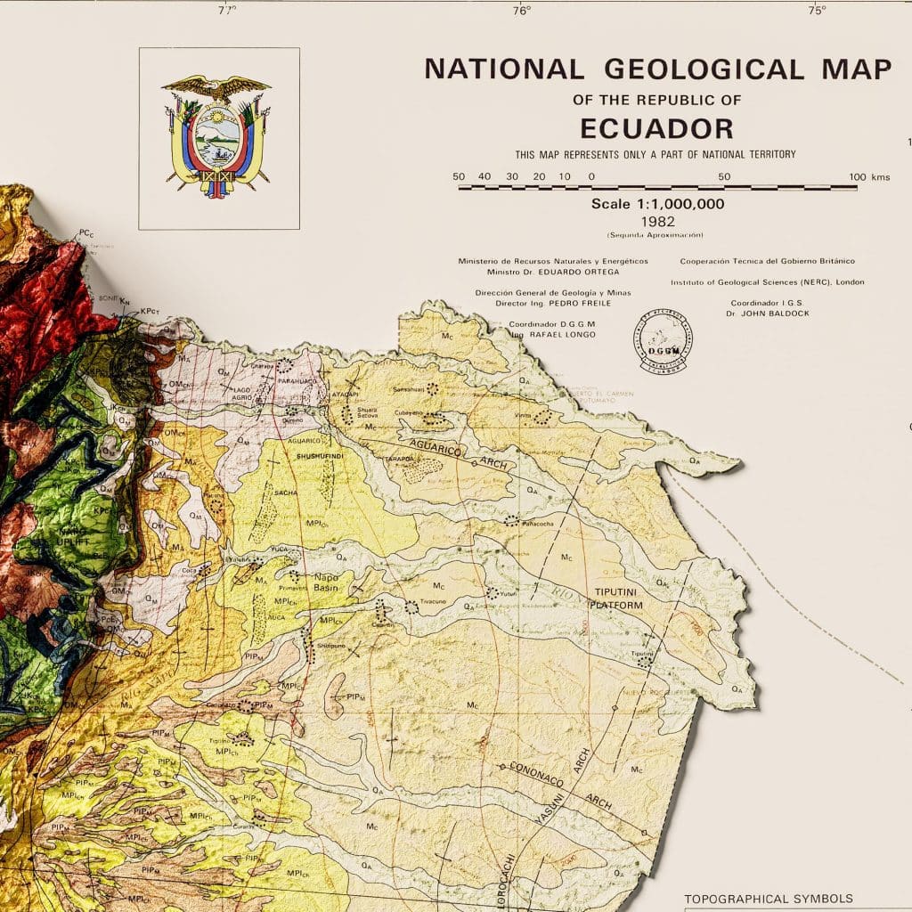 Ecuador Vintage Relief Geologic Map 1982