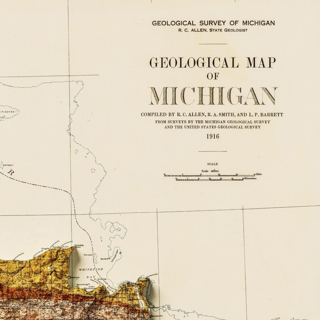 Framed Geological Map Of Michigan 1916