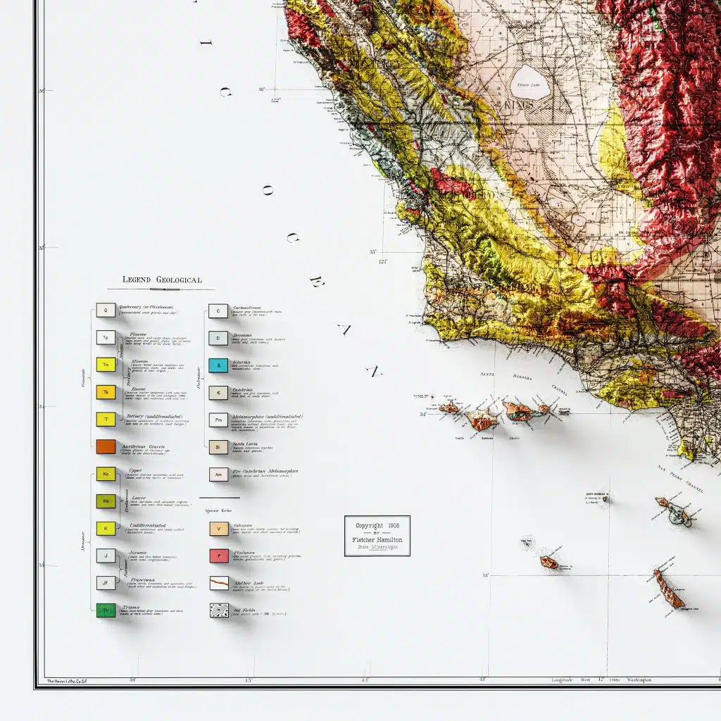 California Relief Map 1916 geology