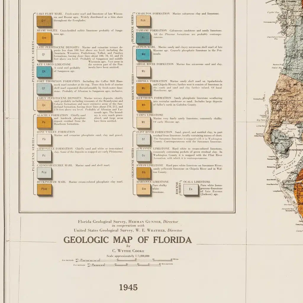 Vintage Geologic Map Of Florida 1945-Z4