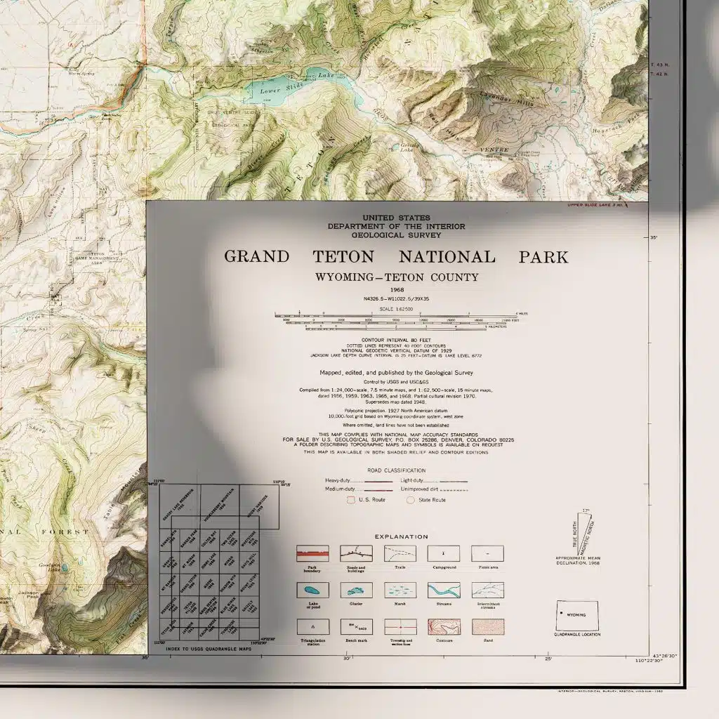Vintage Grand Teton National Park Topographic Map 1968-z1